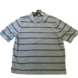 Eddie Bauer Shirt Mens Size Large Golf Polo Grey Black Stripe Heavyweight Cotton